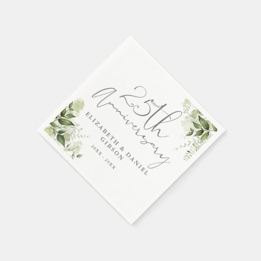 25th Wedding Anniversary Greenery Silver Script Serviette (Ecke)