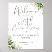 25th Wedding Anniversary Greenery Welcome Sign Poster (Vorne)