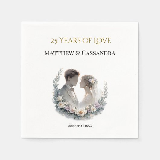 25th Wedding Anniversary Heirloom-Like Celebration Serviette (Vorderseite)