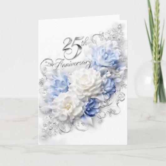 25th Wedding Anniversary in Silver and Blue Karte (Vorderseite)