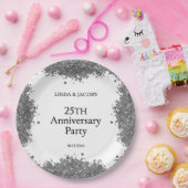 25th Wedding Anniversary Silver Faux Glitter Pappteller (Party)