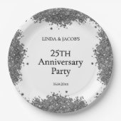 25th Wedding Anniversary Silver Faux Glitter  Pappteller (Vorderseite)