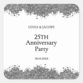 25th Wedding Anniversary Silver Faux Glitter  Quadratischer Aufkleber