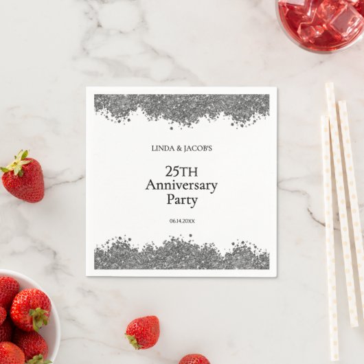 25th Wedding Anniversary Silver Faux Glitter  Serviette (Beispiel)