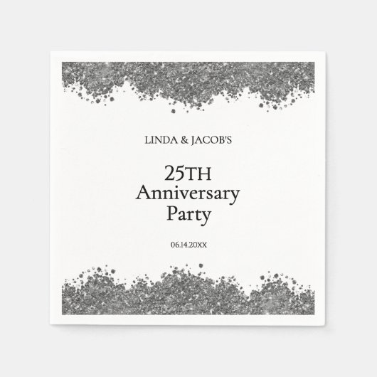 25th Wedding Anniversary Silver Faux Glitter Serviette (Vorderseite)