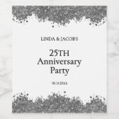 25th Wedding Anniversary Silver Faux Glitter Weinetikett (Einzelnes Label)
