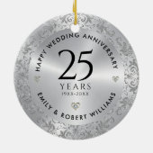 25th Wedding Anniversary Silver Sparkling Frame Keramik Ornament (Hinten)