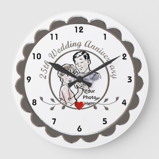 25th Wedding Anniversary Wall Clock Große Wanduhr (Vorderseite)