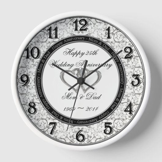 25th Wedding Anniversary Wall Clock Wanduhr (Vorderseite)