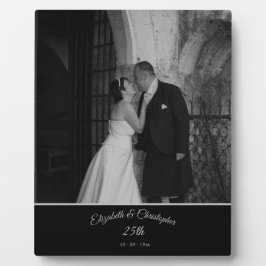 25th Wedding Foto von Anniversary Black Silver Fotoplatte