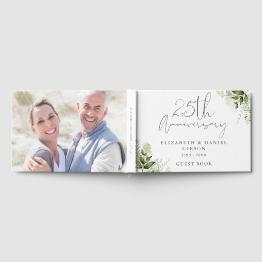 25th Wedding Silver Anniversary Greenery Photo Gästebuch (Voll)