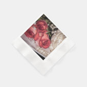 2686-Rot-Weiß-Hochzeit-Rose mit Ringen, Perlen Serviette (Ecke)