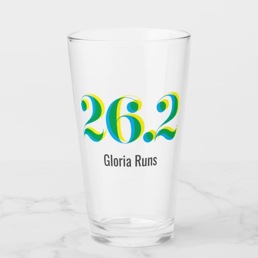 26.2 Marathon mit fett blauen gelben Text Glas (Vorderseite)