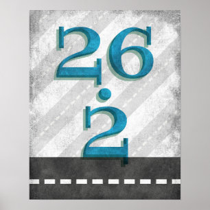 26.2 Marathon Running Poster Blue Runner Wall Art