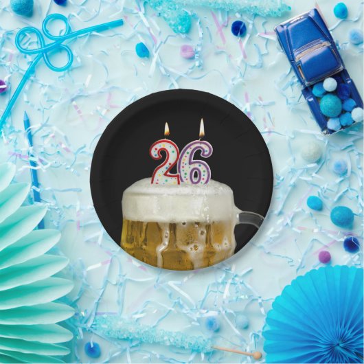 26. Geburtstag Bier mit Kerze Pappteller (Party)