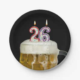 26. Geburtstag Bier mit Kerze Pappteller