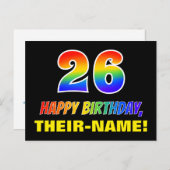 26. Geburtstag: Bold, Fun, Simple, Rainbow 26 Postkarte (Vorne/Hinten)
