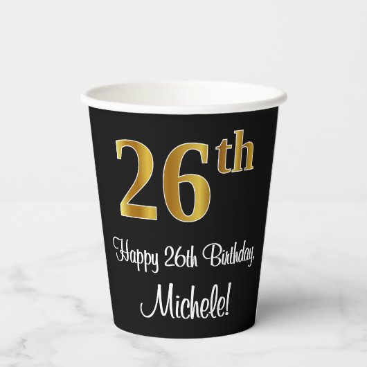 26. Geburtstag - Elegante Luxuriöse Imitate Gold L Pappbecher (Rückseite)