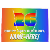 26. Geburtstag: Farbiges, lustiges Regenbogenmuste Große Geschenktüte (Rückseite)