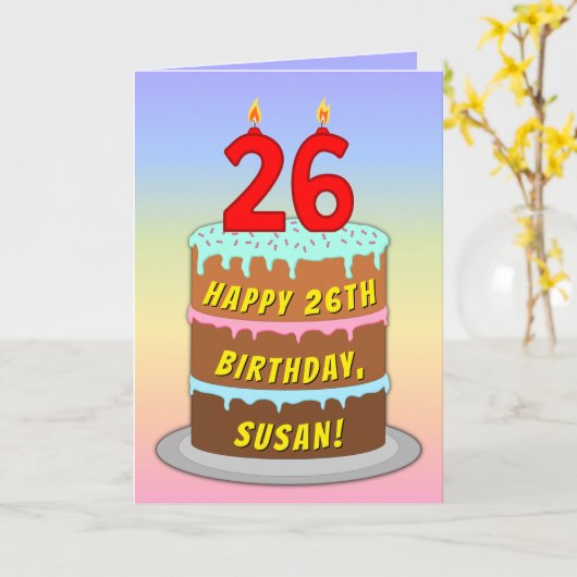 26. Geburtstag — Fun Cake & Candles, w/Individuell Karte (Gelbe Blume)