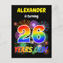 26. Geburtstag - Fun Fireworks, Regenbogen-Look "2 Postkarte