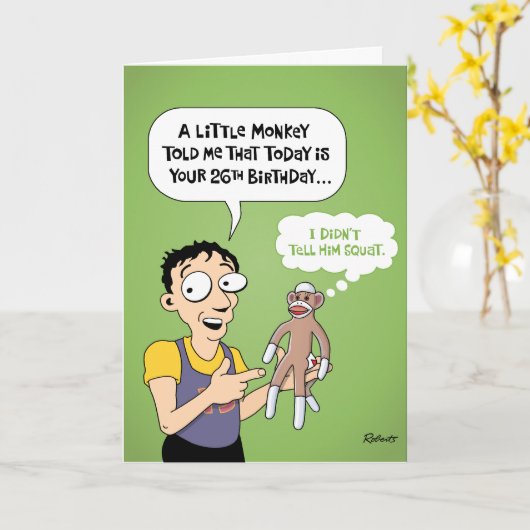 26. Geburtstag Funny Monkey Karte (Gelbe Blume)