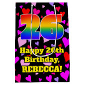 26. Geburtstag: Loving Hearts Pattern, Regenbogen Mittlere Geschenktüte (Rückseite)