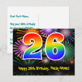 26. Geburtstag – Lustiges Feuerwerk Muster + Regen Postkarte (Vorne/Hinten)