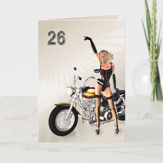 26. Geburtstag, Motorrad und Mädchen Karte (Vorderseite)