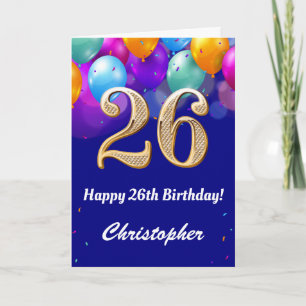 26. Geburtstag Navy Blue und Gold farbige Ballons Karte