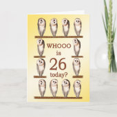 26. Geburtstag, neugierige Eulen Karte (Vorderseite)