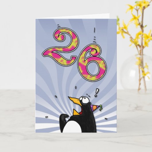 26. Geburtstag - Pinguin-Überraschungskarte Karte (Gelbe Blume)