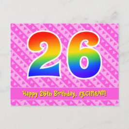 26. Geburtstag: Rosa Streifen & Herz, Regenbogen 2 Postkarte