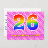 26. Geburtstag: Rosa Streifen & Herz, Regenbogen 2 Postkarte (Vorne/Hinten)