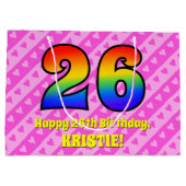 26. Geburtstag: Rosa Streifen & Herz, Regenbogen # Große Geschenktüte (Rückseite)