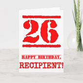 26. Geburtstag: Spaß, Red Rubber Briefmarke Inspir Karte (Vorderseite)