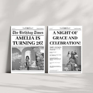 26. Geburtstags-Zeitungs-Foto in Schwarzweiß Einladung