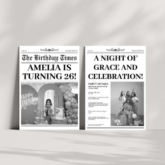 26. Geburtstags-Zeitungs-Foto in Schwarzweiß Einladung