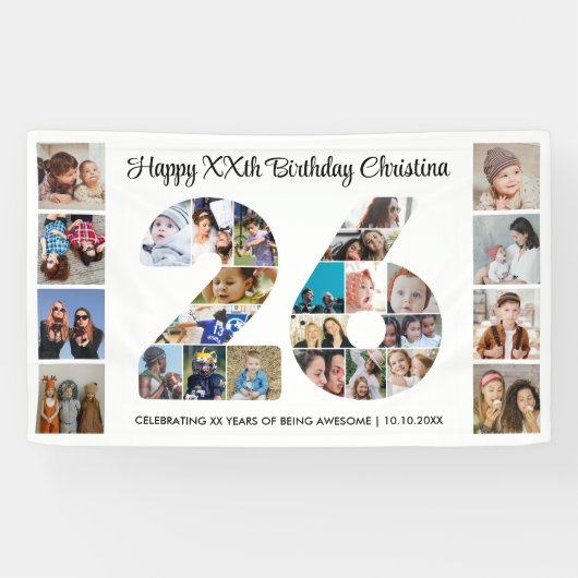 26. Geburtstagsfeier Nummer 26 Fotocollage Banner (Horizontal)