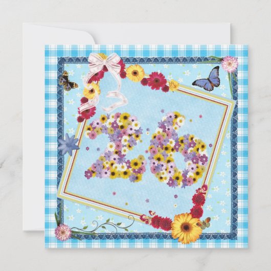 26. Geburtstagsparty Einladung Blume, Schmetterlin (Vorderseite)