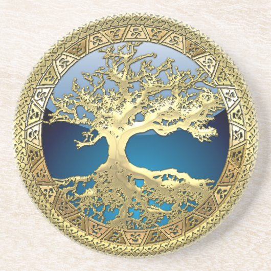 [26] Golden Celtic Tree of Life Sandstein Untersetzer (Vorne)
