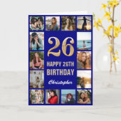 26. Happy Birthday Navy Blue & Gold Foto Collage Karte (Gelbe Blume)