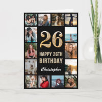 26. Happy Geburtstag Schwarz und Gold Foto Collage