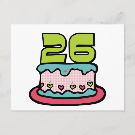 26-jähriger Geburtstagskuchen Postkarte (Vorderseite)