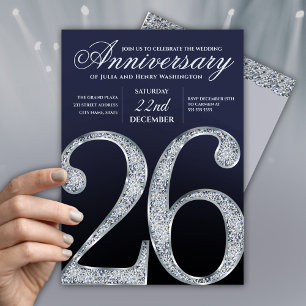 26. Jubiläum Diamant Silber Dunkelblau Jahre Einladung