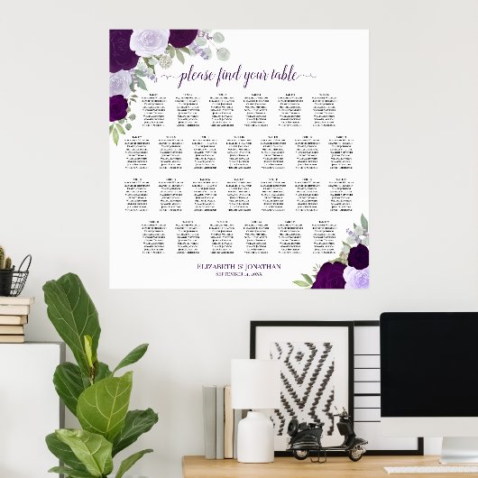 26 Lila Boho-Rose Hochzeitsskalender Poster (Heimbüro)