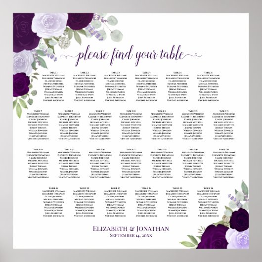 26 Lila Boho-Rose Hochzeitsskalender Poster (Vorne)