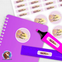 26 Namensaufkleber Pinselstrich Lila - Glitzer |