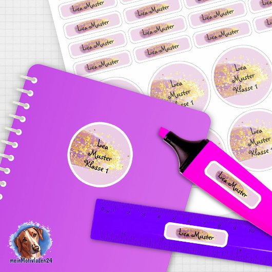 26 Namensaufkleber Pinselstrich Lila - Glitzer | Aufkleber