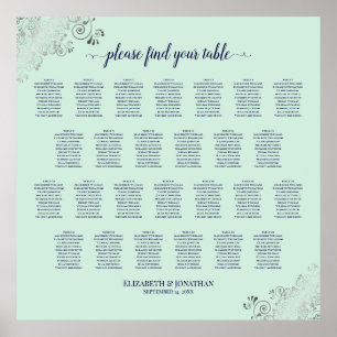 26 Tabelle Hochzeitskarte Minze Grün & Marine Poster